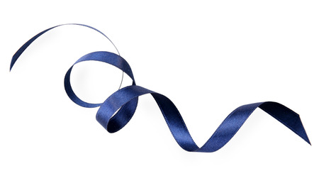 Dark blue satin ribbon isolated on whiteの写真素材