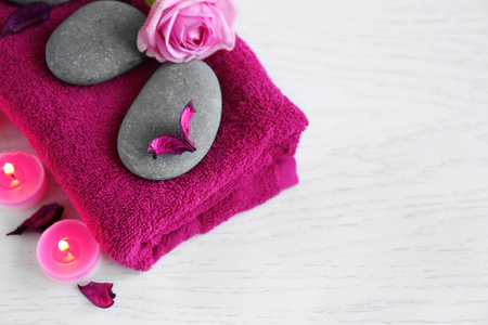 Beautiful spa composition on wooden tableの写真素材