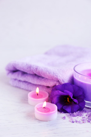 Beautiful spa composition on wooden tableの写真素材