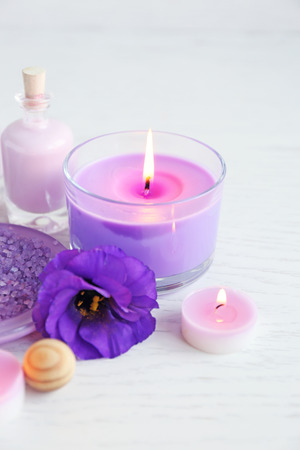 Beautiful spa composition on wooden tableの写真素材