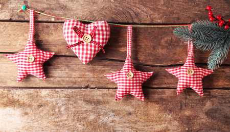 Christmas decorations on wooden backgroundの写真素材