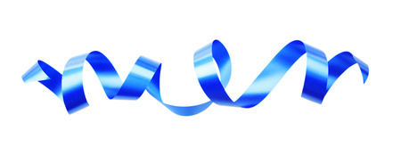 Blue satin ribbon isolated on whiteの写真素材