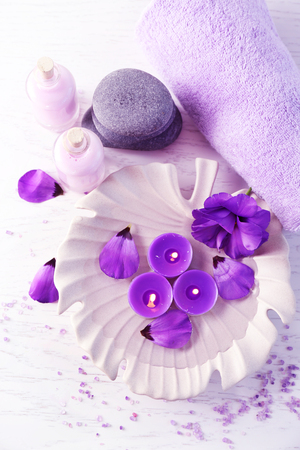 Beautiful spa composition on wooden tableの写真素材