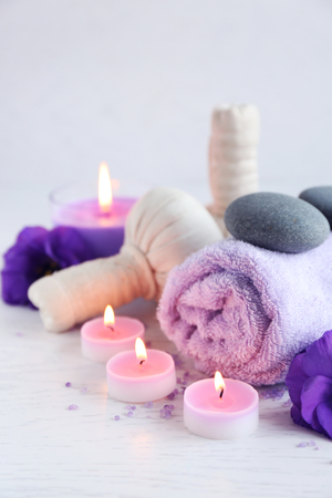 Beautiful spa composition on wooden tableの写真素材