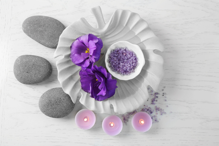 Beautiful spa composition on wooden tableの写真素材