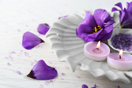 Beautiful spa composition on wooden tableの写真素材