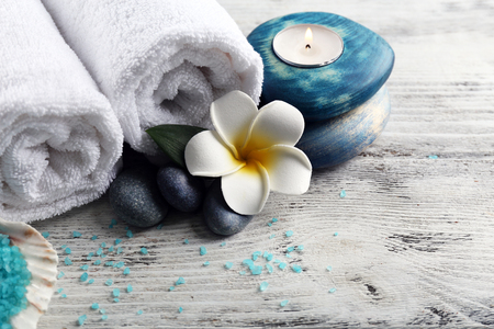 Decorated spa set on wooden backgroundの写真素材