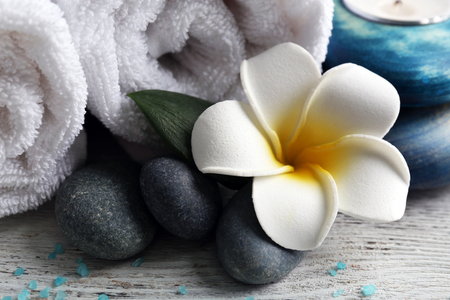 Decorated spa set on wooden backgroundの写真素材