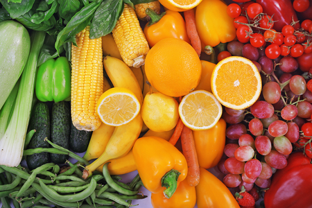 Fresh fruits and vegetables closeupの写真素材
