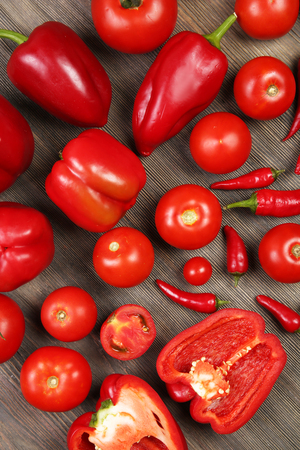 Vegetables on wooden table closeupの写真素材