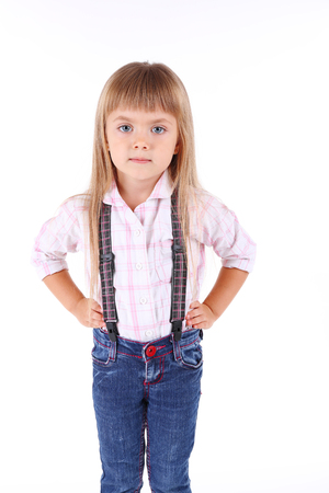 Beautiful little girl, isolated on whiteの写真素材