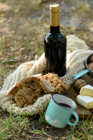 Beautiful picnic composition on the ground in the parkの写真素材