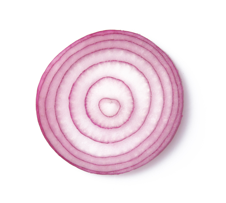 Sliced red onion isolated on white backgroundの写真素材