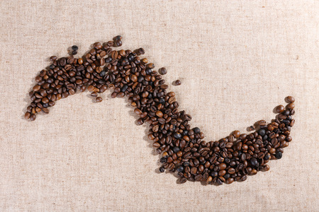 Figure of roasted coffee beans on the linen fabricの写真素材