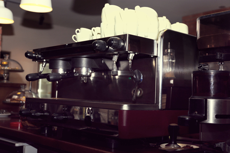 Professional coffee machine, close upの写真素材