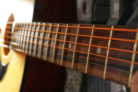Close up view on playing guitar