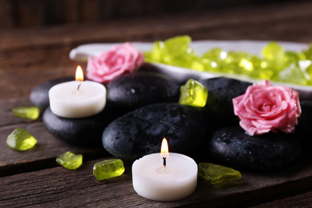 Relaxing composition on wooden backgroundの写真素材