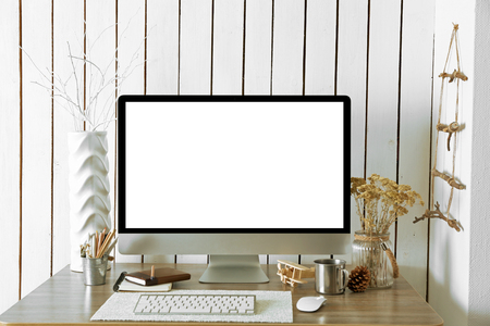 Workplace with Scandinavian interior design. Retro design conceptの写真素材