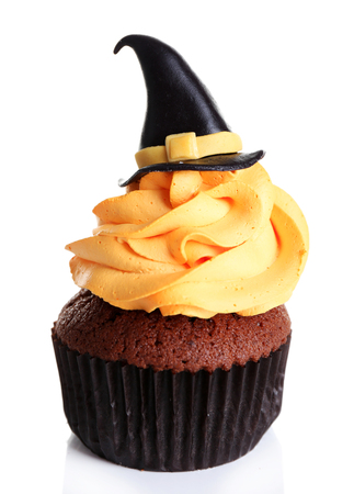 Halloween cupcake isolated on whiteの写真素材