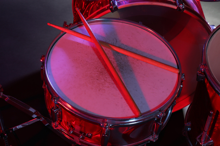 Drums set and sticks, close-upの写真素材