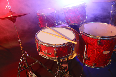 Drums set and sticks, close-upの写真素材