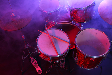 Drums set and sticks, close-upの写真素材