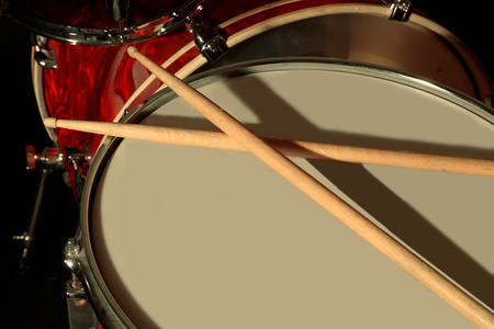 Drums set and sticks, close-upの写真素材