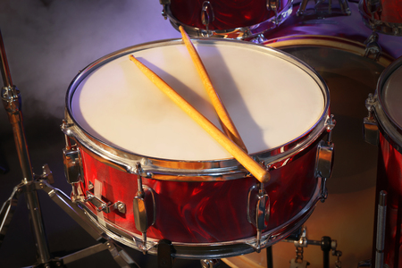 Drums set and sticks, close-upの写真素材