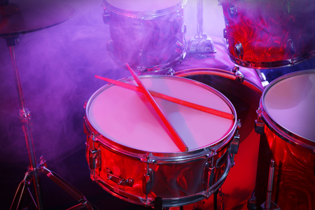 Drums set and sticks, close-upの写真素材