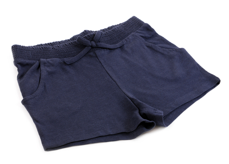 Blue cotton shorts isolated on white backgroundの写真素材