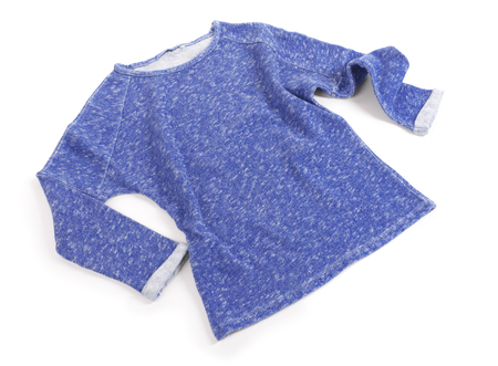 Blue short pullover isolated on white backgroundの写真素材