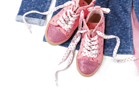 Stylish casual clothes for girls, isolated on whiteの写真素材