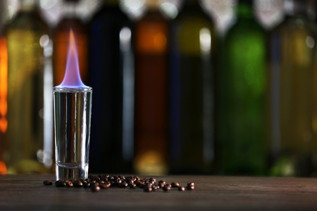 Burning cocktail on table in a barの写真素材