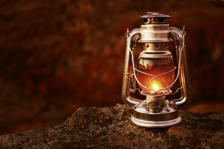 Decorative lamp on rock in mountainsの写真素材