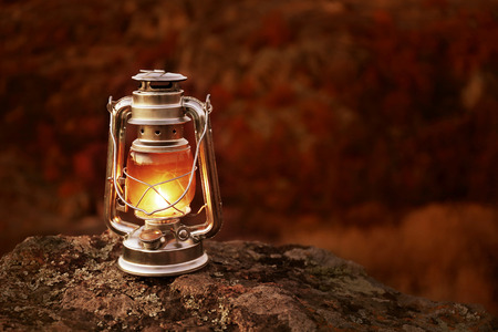 Decorative lamp on rock in mountainsの写真素材