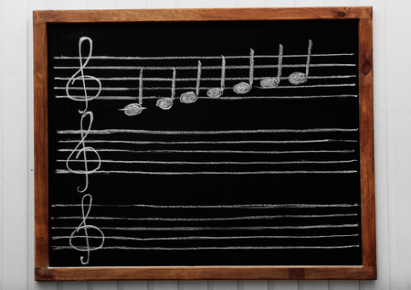 Blackboard with musical notes, close-upの写真素材