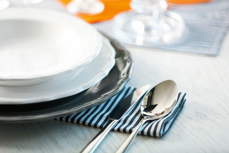Served table in restaurant, closeupの写真素材