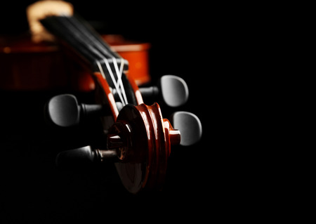 Violin neck on dark backgroundの写真素材