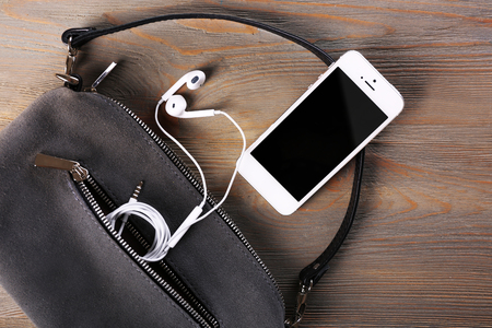 Ladies handbag on gray backgroundの写真素材