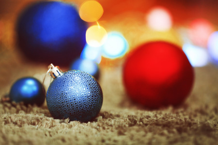 Christmas balls on defocused backgroundの写真素材