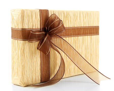 Beautiful gift with bows isolated on whiteの写真素材