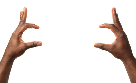 Male hands isolated on whiteの写真素材