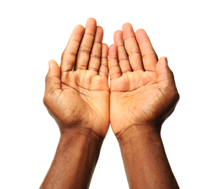 Male hands isolated on whiteの写真素材