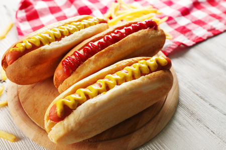 Hot dogs with fried potatoes closeupの写真素材