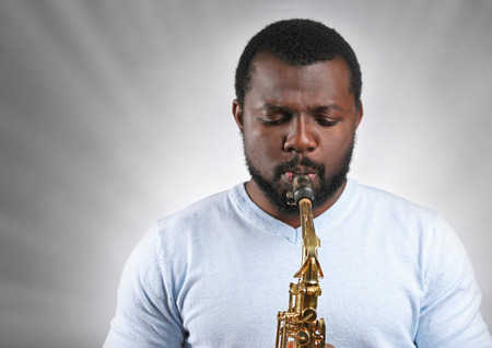 African American jazz musician playing the saxophone