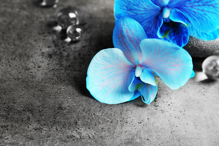 Beautiful spa composition with blue orchid and stonesの写真素材