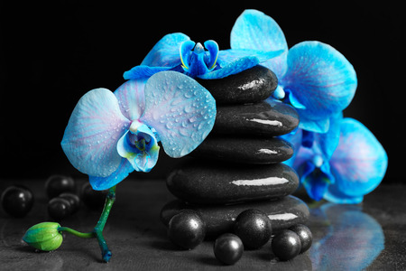 Beautiful spa composition with blue orchid and stonesの写真素材