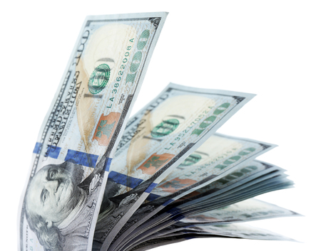 Packed dollars money isolated on white background