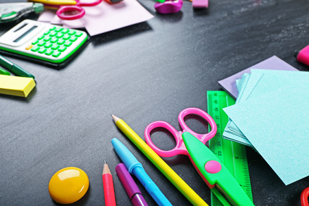 Frame of stationery on black backgroundの写真素材