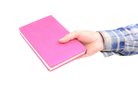 Man hand holding book, isolated on whiteの写真素材